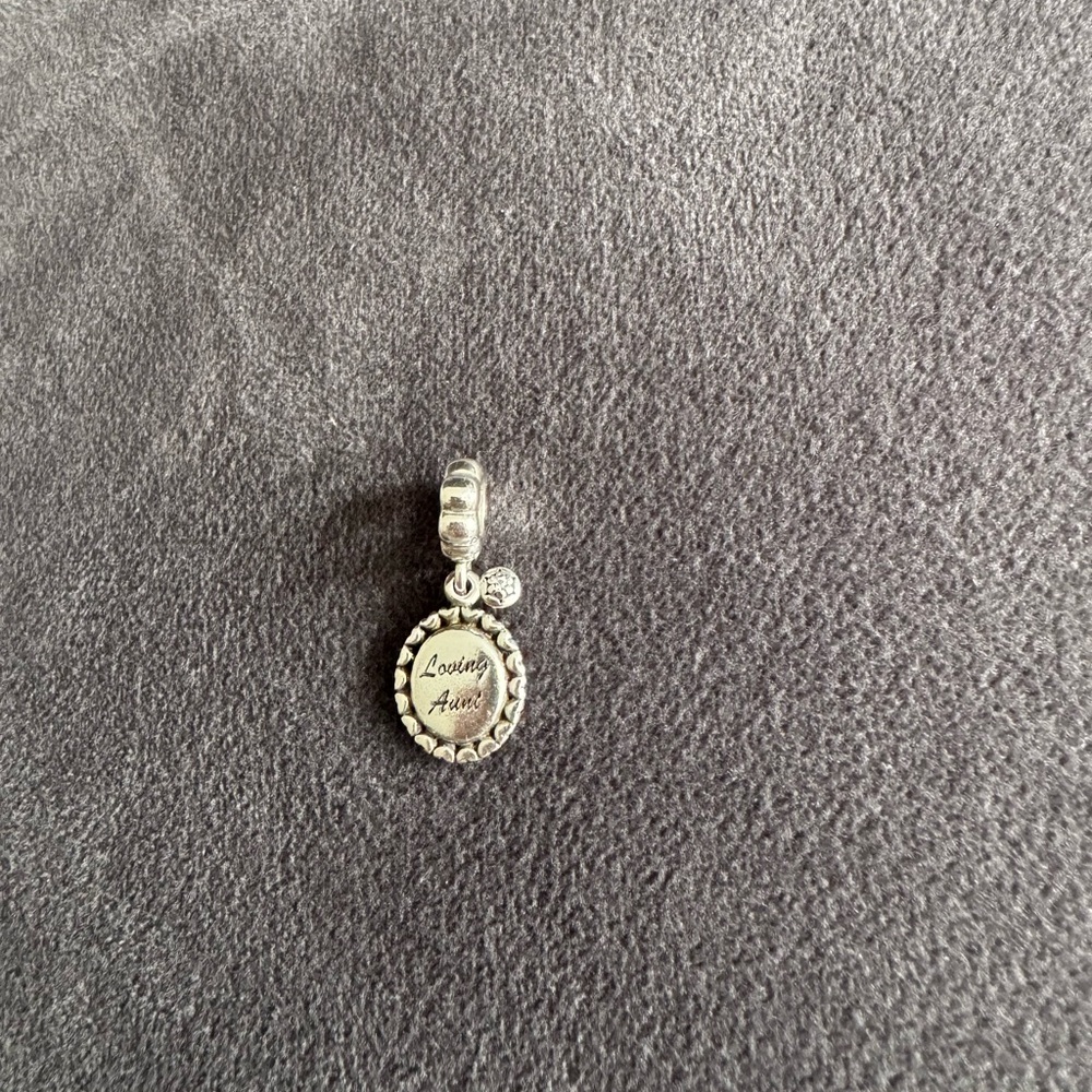 Pandora Silver Charm with Loving Aunt Inscription